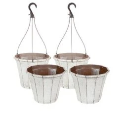 Set Of 4 'Callista' Round Planters And Baskets 25-30cm (10-12in) Vintage Rust