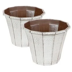 Set Of 4 'Callista' Round Planters And Baskets 25-30cm (10-12in) Vintage Rust -Yougarden Shop 130367 2