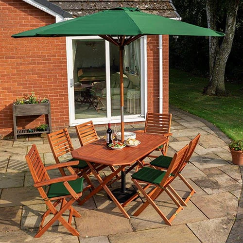 Plumley Set Green Cushions, Parasol & 15Kg Base 3 Plumley Set Green Cushions, Parasol & 15Kg Base