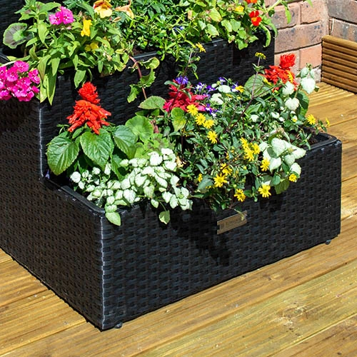 Tiered Rattan Planter In Black 5 Tiered Rattan Planter In Black - Image 3
